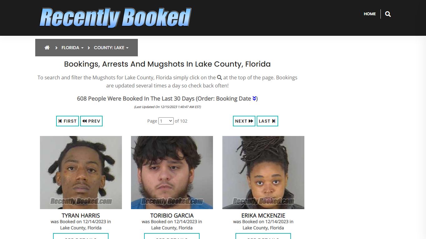 Recent bookings, Arrests, Mugshots in Lake County, Florida