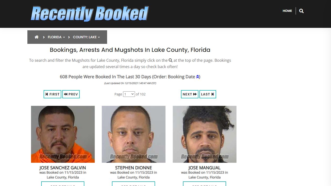 Recent bookings, Arrests, Mugshots in Lake County, Florida